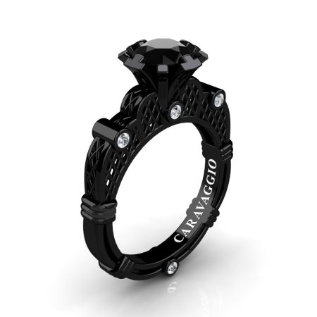 Art-Masters-Caravaggio-14K-Black-Gold-1-Carat-Black-Sapphire-Diamond-Italian-Lattice-Engagement-Ring-R633-14KBGDBLS
