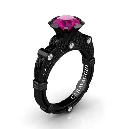 Art-Masters-Caravaggio-14K-Black-Gold-1-Carat-Pink-Sapphire-Diamond-Italian-Lattice-Engagement-Ring-R633-14KBGDPS
