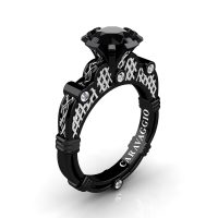 Caravaggio Bella 14K Black White Gold 1.0 Ct Black and White Diamond Lattice Engagement Ring R633-14KBWGDBD