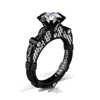 Caravaggio Signature 14K Black White Gold 1.0 Ct White Sapphire Diamond Lattice Engagement Ring R633-14KBWGDWS