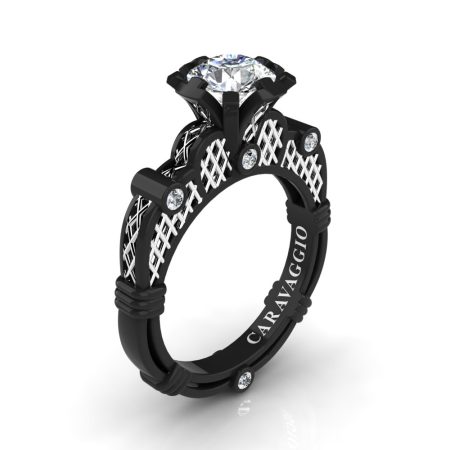 Art-Masters-Caravaggio-14K-Black-White-Gold-1-Carat-White-Sapphire-Diamond-Engagement-Ring-R633-14KBWGDWS