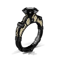 Caravaggio Signature 14K Black Yellow Gold 1.0 Ct Black Diamond Lattice Engagement Ring R633-14KBYGBD