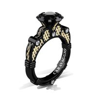 Caravaggio Signature 14K Black Yellow Gold 1.0 Ct Black and White Diamond Lattice Engagement Ring R633-14KBYGDBD