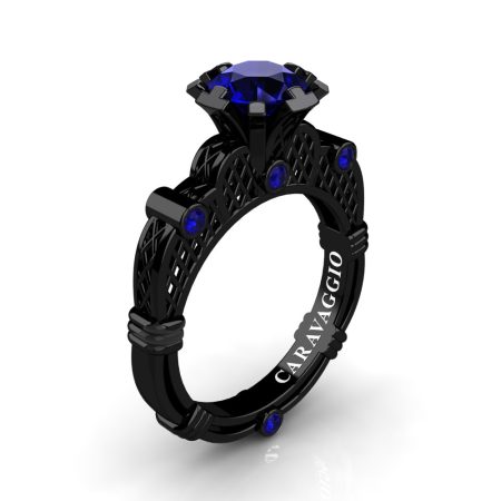 Art-Masters-Caravaggio-Milan-14K-Black-Gold-1-Carat-Blue-Sapphire-Italian-Engagement-Ring-R633-14KBGBS