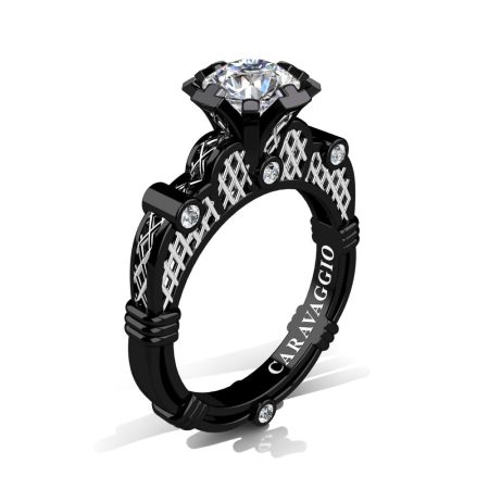 Art-Masters-Caravaggio-Milan-14K-Black-White-Gold-1-Carat-Lab-Created-Diamond-Italian-Engagement-Ring-R633-14KBWGCD2
