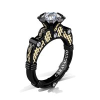 Caravaggio Signature 14K Black Yellow Gold 1.0 Ct Lab Created Diamond Lattice Engagement Ring R633-14KBYGCD