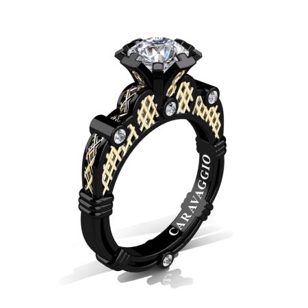 Art-Masters-Caravaggio-Milan-14K-Black-Yellow-Gold-1-Ct-White-Sapphire-Diamond-Italian-Engagement-Ring-R633-14KBYGDWS