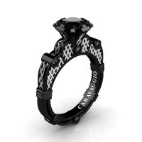 Caravaggio Bella 14K Black White Gold 1.0 Ct Black Diamond Lattice Engagement Ring R633-14KBWGBD