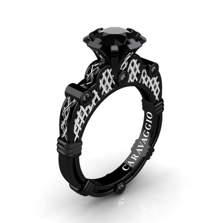 Art-Masters-Caravaggio-Milan-14K-Red-White-Gold-1-Carat-Lab-Created-Black-Diamond-Italian-Lattice-Engagement-Ring-R633-14KREWGBD4