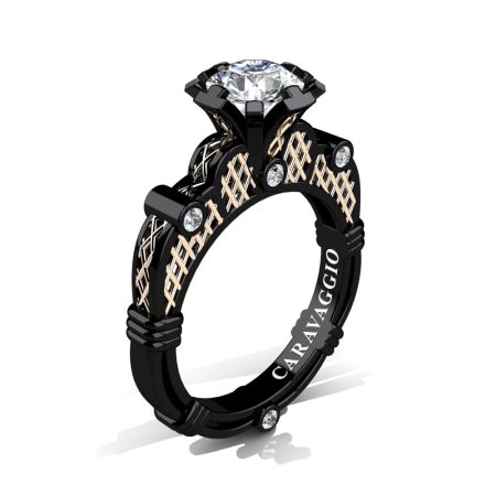 Art-Masters-Caravaggio-Signature-14K-Black-Rose-Gold-1-Carat-Lab-Created-Diamond-Italian-Lattice-Engagement-Ring-R633-14KBRGCD