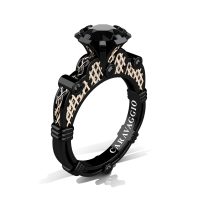 Caravaggio Signature 14K Black Rose Gold 1.0 Ct Black Diamond Lattice Engagement Ring R633-14KBRGBD