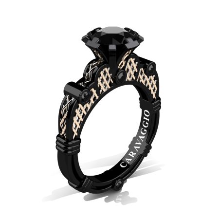Art-Masters-Caravaggio-Signature-14K-Black-Rose-Gold-1-Ct-Black-Diamond-Italian-Lattice-Engagement-Ring-R633-14KBRGBD