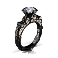 Caravaggio Signature 14K Black Rose Gold 1.0 Ct White Sapphire Diamond Lattice Engagement Ring R633-14KBRGDWS